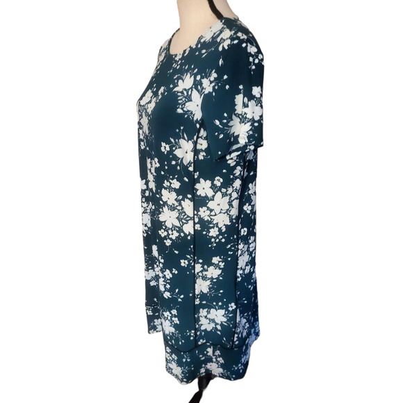 J Jill Wearever Collection Green & White Floral Print Pleated Back Knit Dress M - Picture 2 of 5